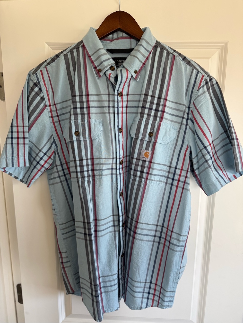 Carhartt Light Blue Plaid Short-Sleeve Button-Down Shirt